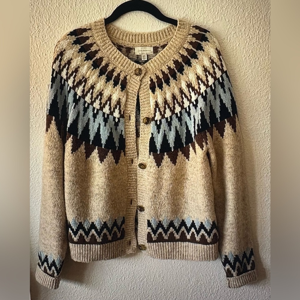 Lucky Brand Patterned Knit Cardigan Sweater